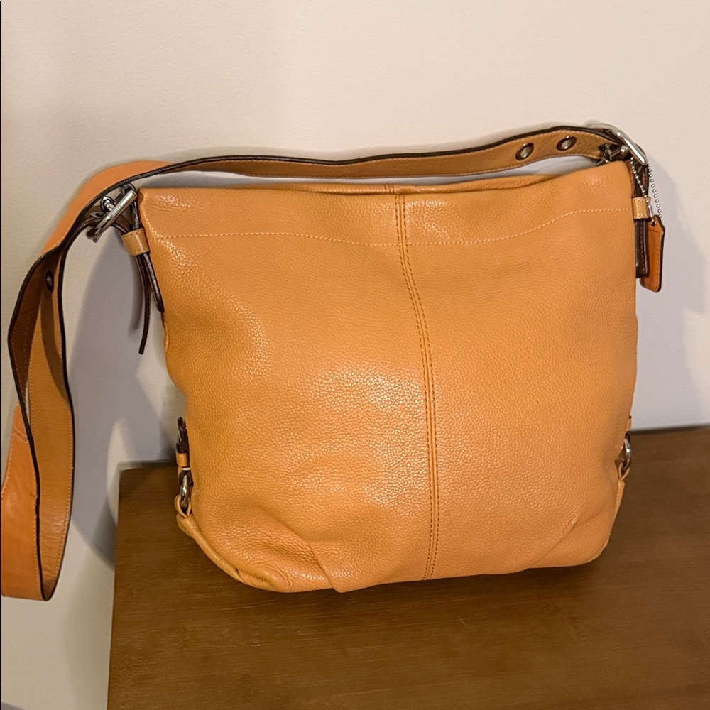 Coach Tan Leather Logo Tag in Warm Tan